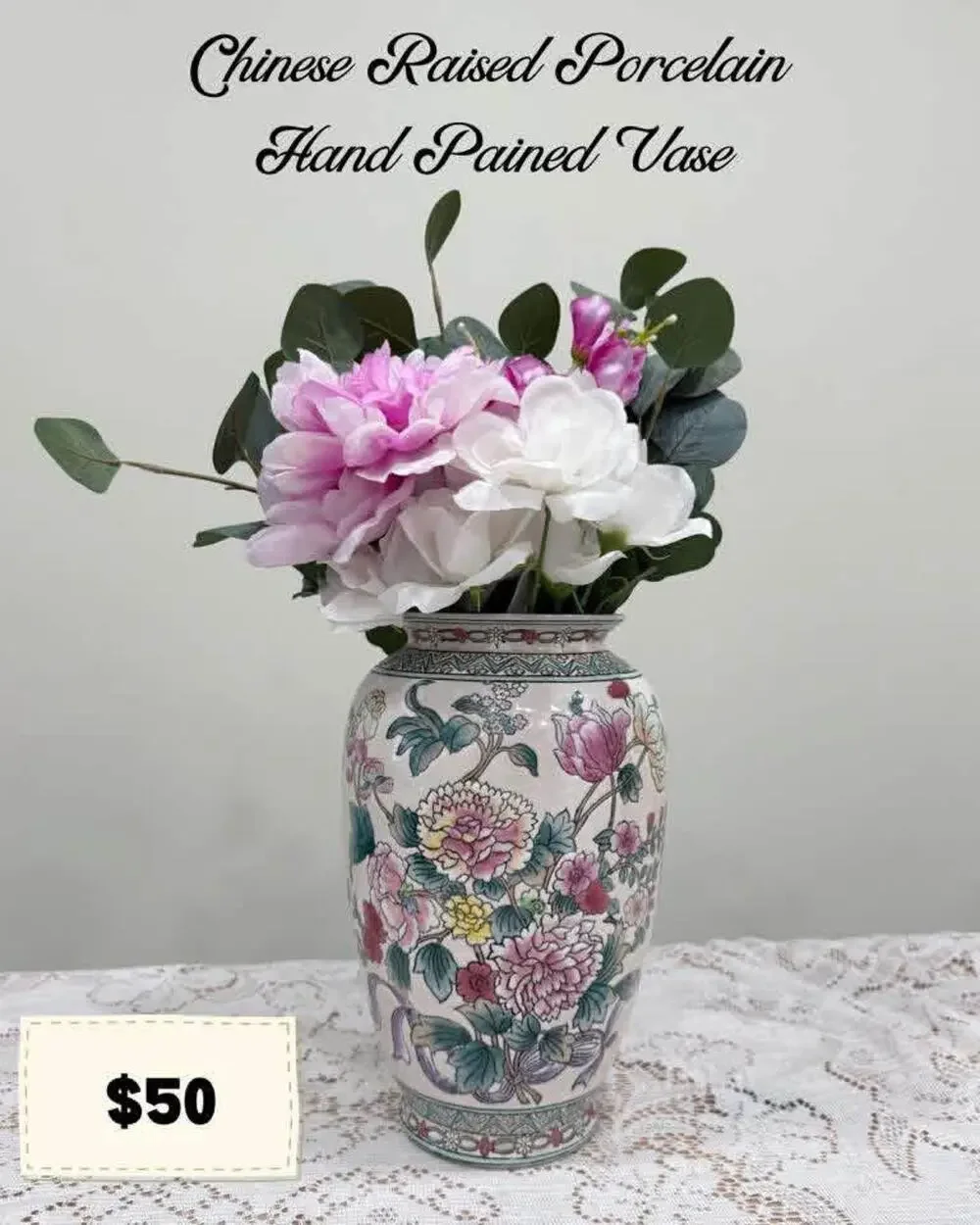 Chinese Raised Porcelain Hand Painted Vase